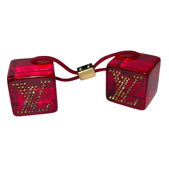 AUTH Louis Vuitton Red Lucite Rhinestone LV Logo Jumbo Hair Tie Cube Bobble - Picture 5 of 16